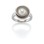 Evita Damen-Ring 925 Silber rhodiniert mattiert Perle wei&szlig; 790001 B00O16ZLBW