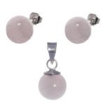 Bella Carina Damen Set, Anhänger und Ohrstecker mit Rosenquarz 8 mm Kugel, 925 Sterling Silber B00DI4N3ZE