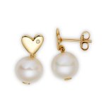 Miore Damen-Ohrstecker 18 Karat (750) Gelbgold Herzen Süßwasser-Zuchtperlen weiß ca.9mm 2 Brillanten AG0165 B007IPZUAU