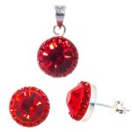 Bella Carina Damen Schmuck Set Anhänger und Ohrstecker mit Kristall rot 1 cm Ø, 925 Sterling Silber B00EJMV14O