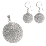 Bella Carina Damen Set Ohrringe 14 mm und Anhänger 22 mm Kristall Kugel weiß 925 Sterling Silber B009I0KCN8