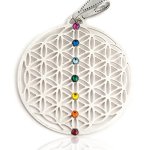 Tempelwelt Schmuck Chakra Anhänger Blume des Lebens Ø 30mm aus Edelstahl silber mit 7 Swarovski Elements, Lebensblume Amulett B00OCS8LUC