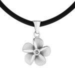 Bella Donna Damen-Halskette Blume 925 Sterling Silber Kautschukband schwarz 1 Zirkonia weiss 44 cm 109516 B00BID8N16