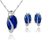 Floray Damen Schmuck-Sets – Navy Oval Saphir Anh&auml;nger Halskette und Ohrstecker avec W&uuml;rfel Zirkonia ,Sterling Silber Ketten . B00H72RPB6