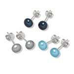 Valero Pearls Fashion Collection Damen-Set: 3 Paar Ohrstecker Hochwertige Süßwasser-Zuchtperlen in ca.  7 mm Button blau 925 Sterling Silber       60020079 B008VLG58G