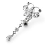 Thuppaki Jeweled Schmetterling mit rund- und Teardrop Gem baumelnd 925 Sterling Silber-Bauch-Nabel-Ring B00E6JJCOG