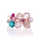 Fashion Plazarose rosa Gold plattiert vielfarbige Kristall weiss Emaille Blumen Damen Ring R134 B00HJKEI3Y