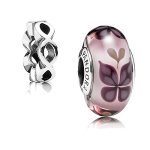 Original Pandora Geschenkset – 1 Silber Muranoglas Element Rosa Schmetterling 791621 und 1 Silber Zwischenelement Sonnenrad 790867 B00IZG0EUC