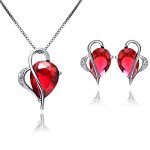 Floray Damen Schmuck-Sets – Rot Tr&auml;ne Form Rubin mit Zircon Anh&auml;nger Halskette und Ohrstecker , Sterling Silber Ketten .Ketten L&auml;nge:45cm B00H455TEQ