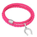 Bella Donna Damen-Armband Hufeiseneinhänger Leder pink Magnetverschluss 925 Sterling Silber 77650009 B00D6E1FSI
