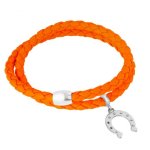 Bella Donna Damen-Armband Kleeblatteinhänger Leder orange Magnetverschluss 925 Sterling Silber 77690009 B00D6E1AHO