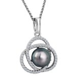 Bella Donna Damen-Halskette 925 Sterling Silber 1 Süßwasser Zuchtperle grau-schwarz 8,5 mm Zirkonia 109400 B00BF6QPLQ
