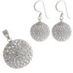 Bella Carina Damen Set Ohringe 14 mm und Anhänger 18 mm Kristall Kugel weiß 925 Sterling Silber B009I0KA4O