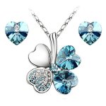 Le Premium® Schmuck-Set vier Blättern Klee Halskette+ohrring Gestüt Herz geformt Swarovski Aquamarine Blau Kristalle B00A3BPTZ2