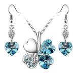 Le Premium® Schmuck-Set Vier Blättern Klee Halskette+ohrring baumeln Herz geformt Swarovski Aquamarine Blau Kristalle B0081Z55UG